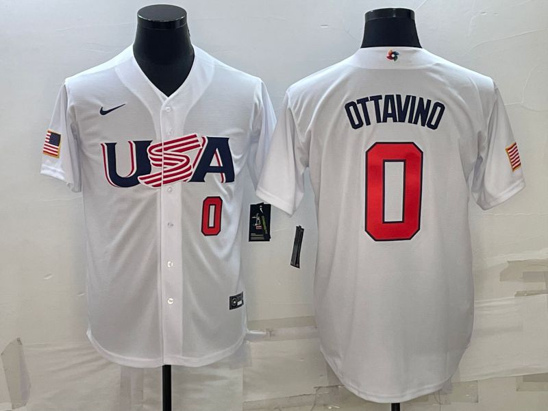 Men 2023 World Cub USA 0 Ottavino White Nike MLB Jersey4